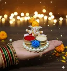 Metal Decoretive Pooja Thali, Multicolour Pack of 2