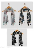Chiffon Printed Scarves for Women, Black, Pack of 3