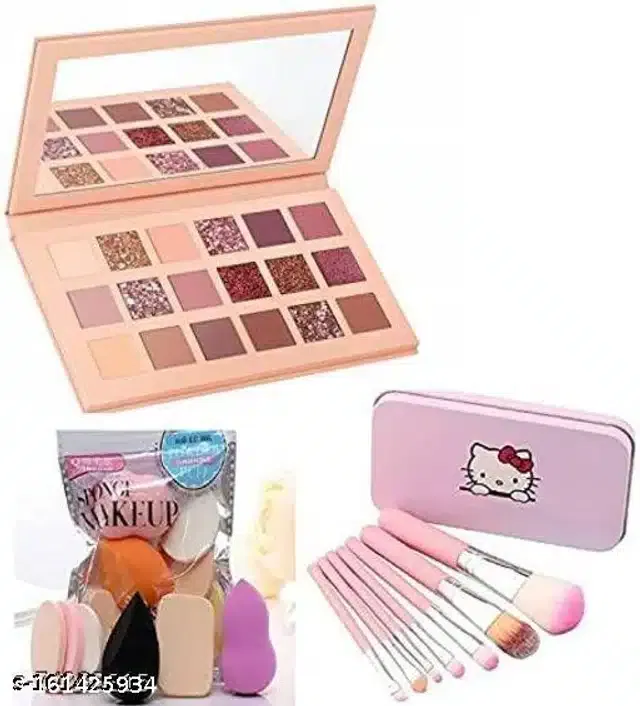 Eye Shadow Palette with 6 Pcs Makeup Blender & 7 Pcs Brushes (Multicolor, Set of 3)