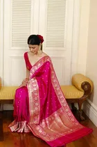 Litchi Silk Zari Woven Saree for Women, Pink 