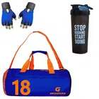 Polyester Printed Gym Bag with Gloves & Shaker Bottle 