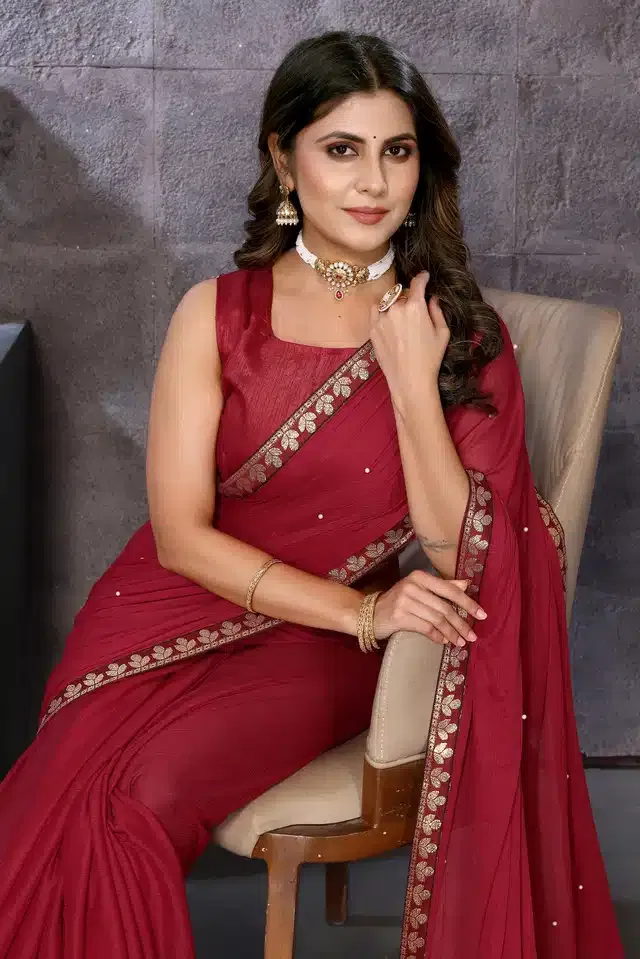 Lycra Solid Saree for Women (Maroon, 6 m)