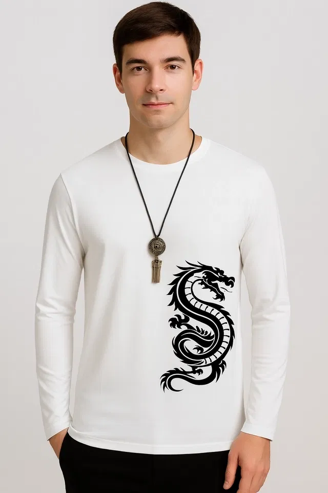 Round Neck Printed T-Shirt for Men (White, XL)