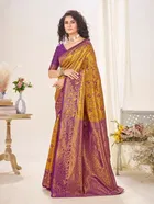 Litchi Silk Zari Embroidered Saree for Women, Yellow (6.3 m)