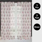 Sheer Floral Branches Printed Red Door Curtain 7ft Pack of 1