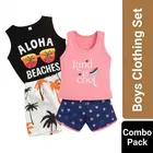 Cotton Blend Printed Clothing Set for Boys, Combo Pack of 2, Black & Peach & Blue, 5-6 Years