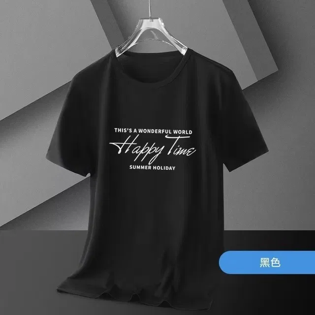 Round Neck Printed T-Shirt for Men (Black, L)