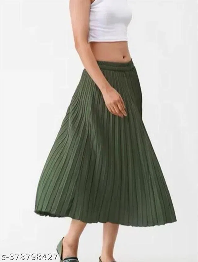 Crepe Skirts for Women (Green, 32)