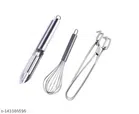 Stainless Steel Peeler with Whisk & Cooking Tong (Silver, Set of 3)