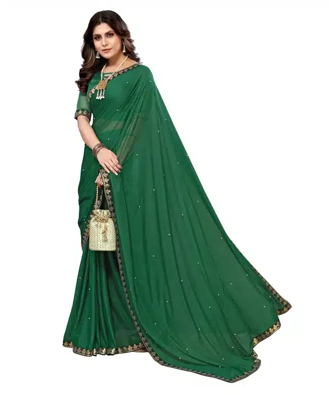 Lycra Solid Saree for Women (Green, 6 m)