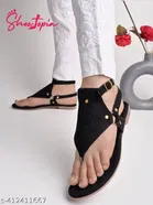 Shoetopia Black Suede Flat Sandals Size IND-5