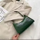 Textured Black Leather Shoulder Bag for Women (Green) (Pack of 1)