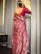 Litchi Silk Woven Design Saree for Women, Pink 