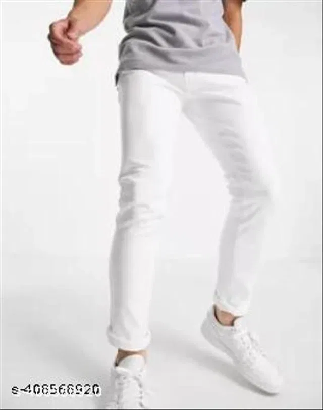 Denim Slim Fit Jeans for Men (White, 36)
