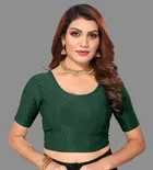 Half Sleeves Stitched Blouse for Women (Green, 30)