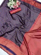 Litchi Silk Woven Design Saree for Women, Navy Blue 