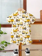 Poly Cotton Printed Clothing Set for boys, White 