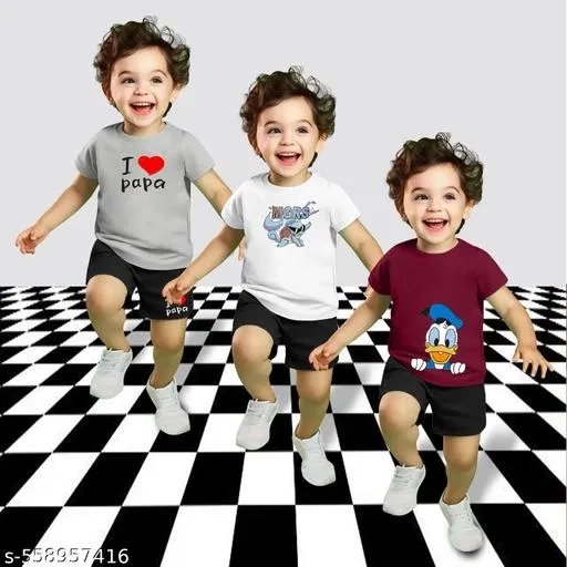 Cotton Blend Printed Clothing Set for Boys, Multicolour, Pack Of 3 (6-7 Years)