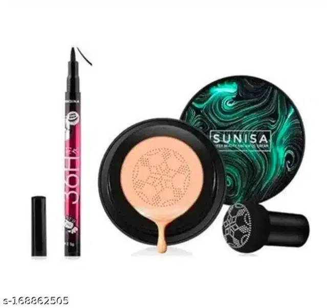 Combo of 36H Eyeliner with Sunisa Liquid Foundation (Black, Set of 2)