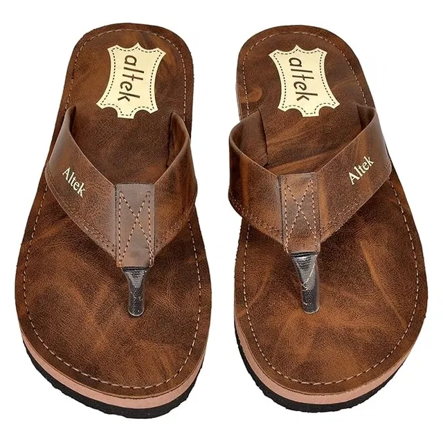 Altek Flip Flops for Men (Brown, 8)