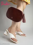 Shoetopia White Synthetic Block Heel Square Toe Mid-Top Sandals 