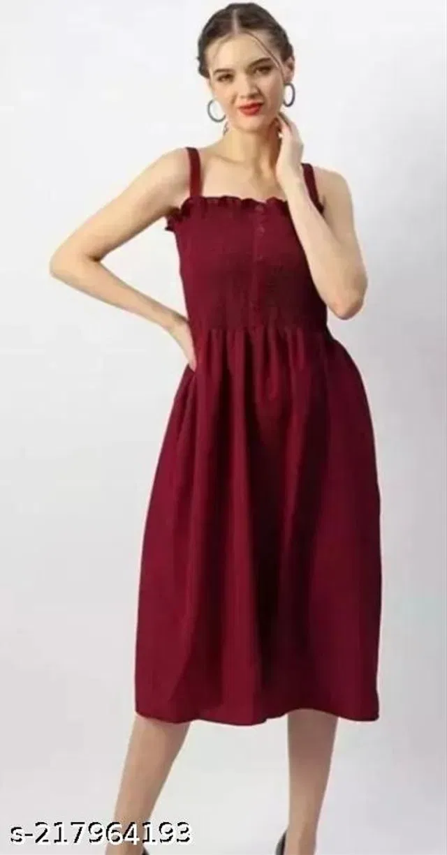 Poly Crepe Dress for Women (Maroon, XL)