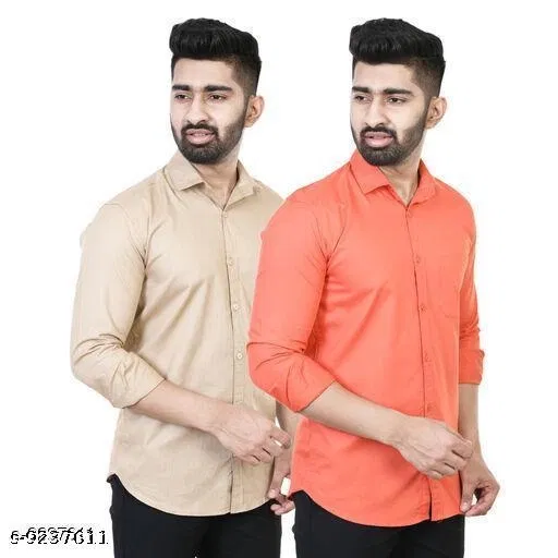 Cotton Blend Solid Shirts for Men, Multicolor (M)