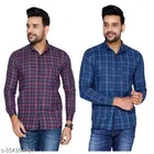 Cotton Blend Checked Shirt for Men, Maroon & Blue 