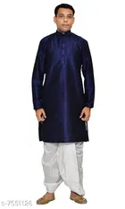 Dupion Silk Solid Kurta with Dhoti for Men 