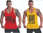 Cotton Blend Printed Gym Vest for Men (Red & Yellow, M) (Pack of 2)