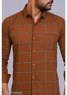 Cotton Blend Checked Shirt for Men, Brown 