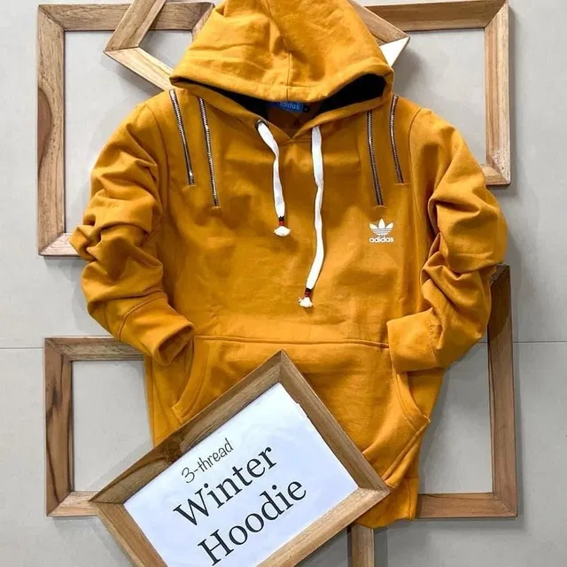 Fleece Solid Hoodie For Men, Yellow (M)