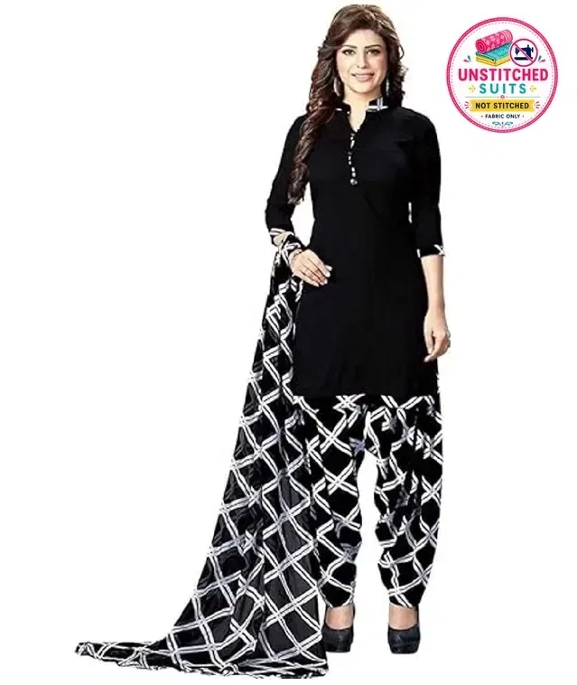 Crepe Printed Unstitched Suits Fabric for Women (Black & White)