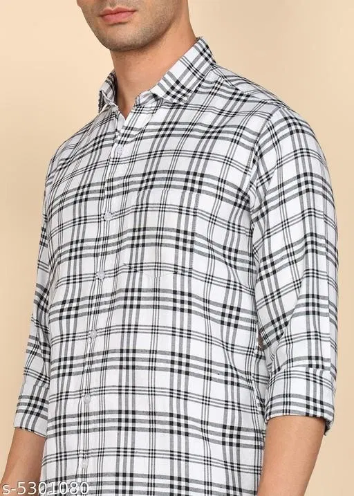 Cotton Blend Printed Shirt for Men, White (M)