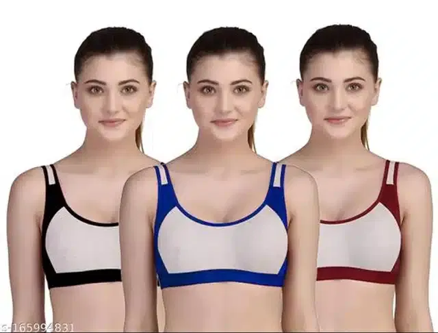 Hosiery Non Padded Bra for Women (Multicolor, M) (Pack of 3)