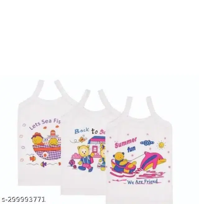 Cotton Vest for Kids (White, 3-6 Months) (Pack of 3)