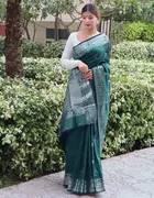 Litchi Silk Zari Woven Saree for Women, Green 