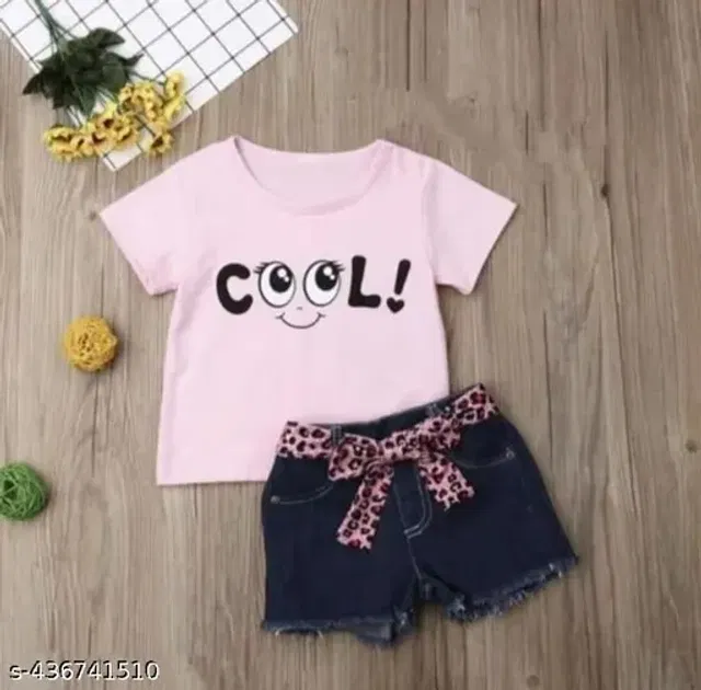 Hosiery Cotton Clothing Set for Girls (Pink & Blue, 2-3 Years)