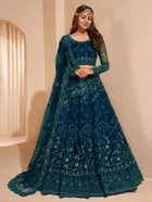 Net Embroidered Semi Stitched Lehenga Choli with Dupatta for Women 