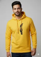 Fleece Printed Hoodie for Men ,Mustard 