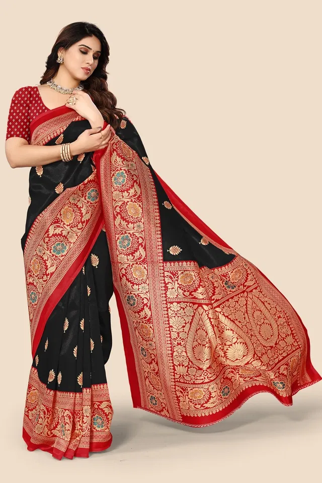 Mysore Silk Printed Saree for Women (Black, 6.3 m)
