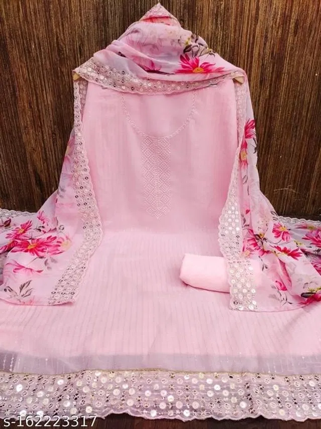 Embroidered Unstitched Suit for Women (Pink, 2.25 m)