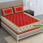 Cotton Printed Queen Size Bedsheet with 2 Pcs Pillow Covers (Red, 90x100 inches)