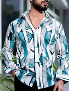 Full Sleeves Printed Shirt for Men (Green & White, S)