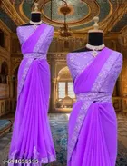 Georgette Solid Saree For Women, Lavender