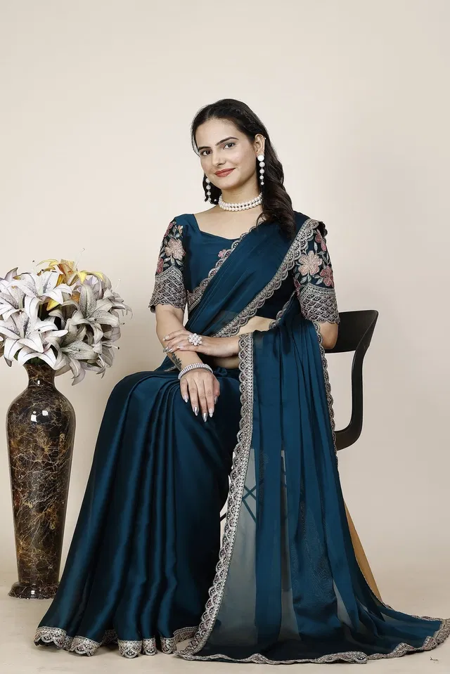 Chiffon Woven Design Saree for Women (Blue, 6.3 m)