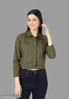 Full Sleeves Solid Jacket for Women & Girls (Olive, S)