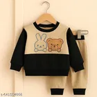 Hosiery Cotton Printed Clothing Set for Kids, Black & Beige 