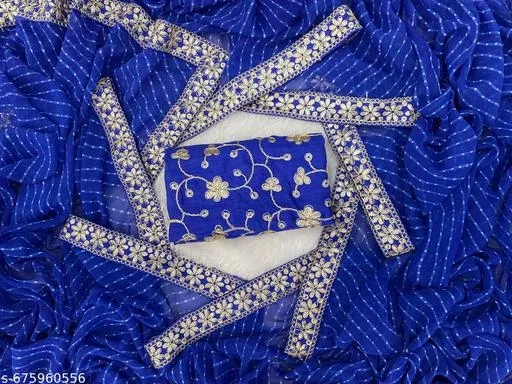 Festive Saree for Women (Blue, Free Size)