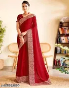 Chiffon Solid Saree For Women, Red